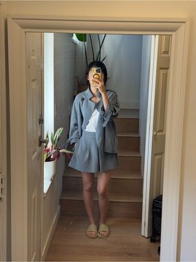 ASM ANNA Blue Two-Piece Trench and Short Set